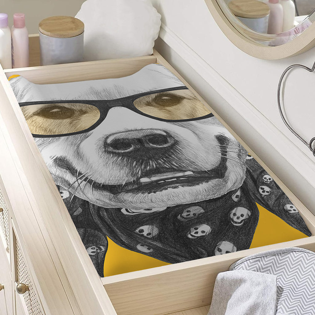 Golden Retriever With Glasses Print Changing Pad Cover