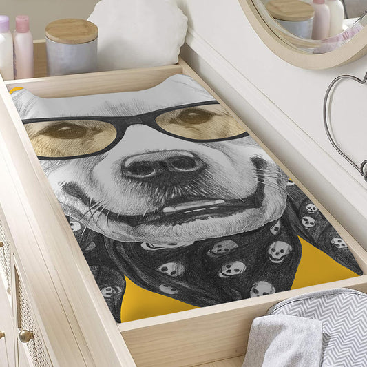 Golden Retriever With Glasses Print Changing Pad Cover