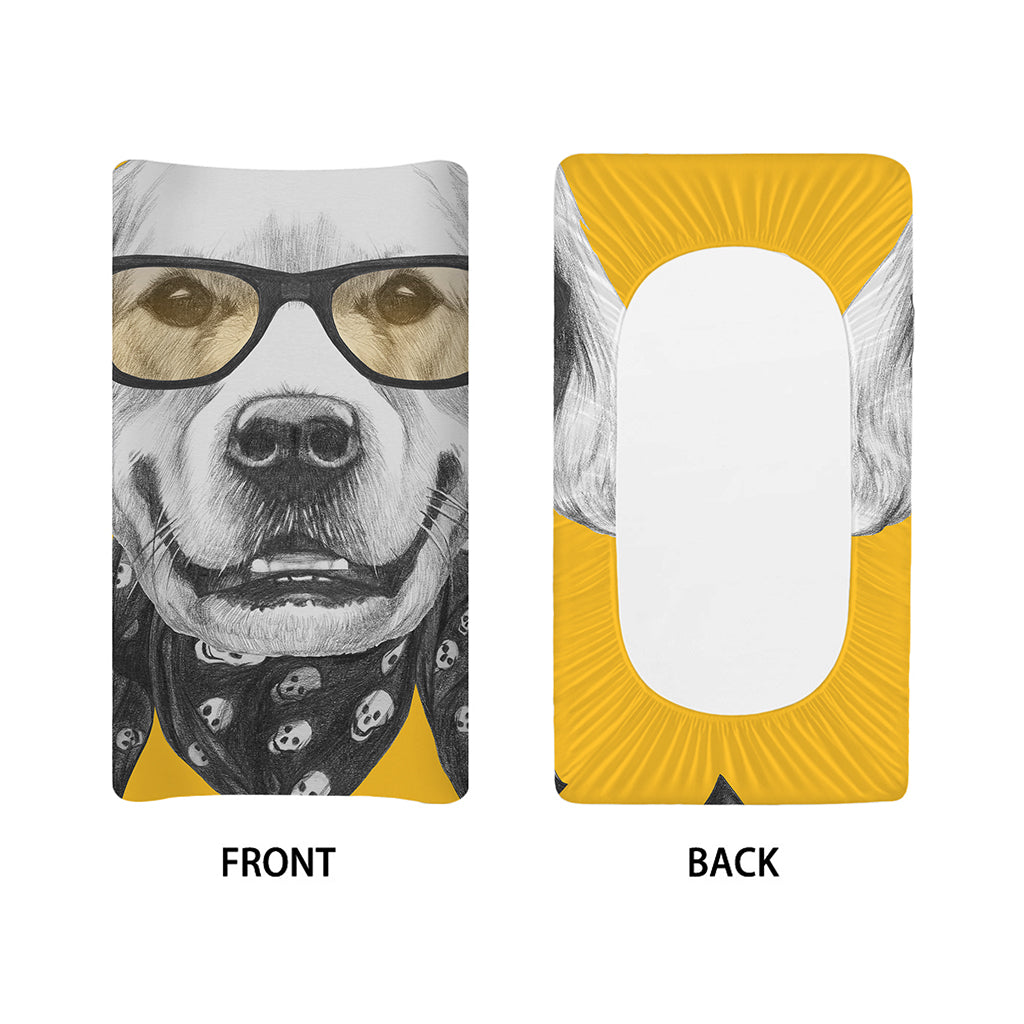 Golden Retriever With Glasses Print Changing Pad Cover