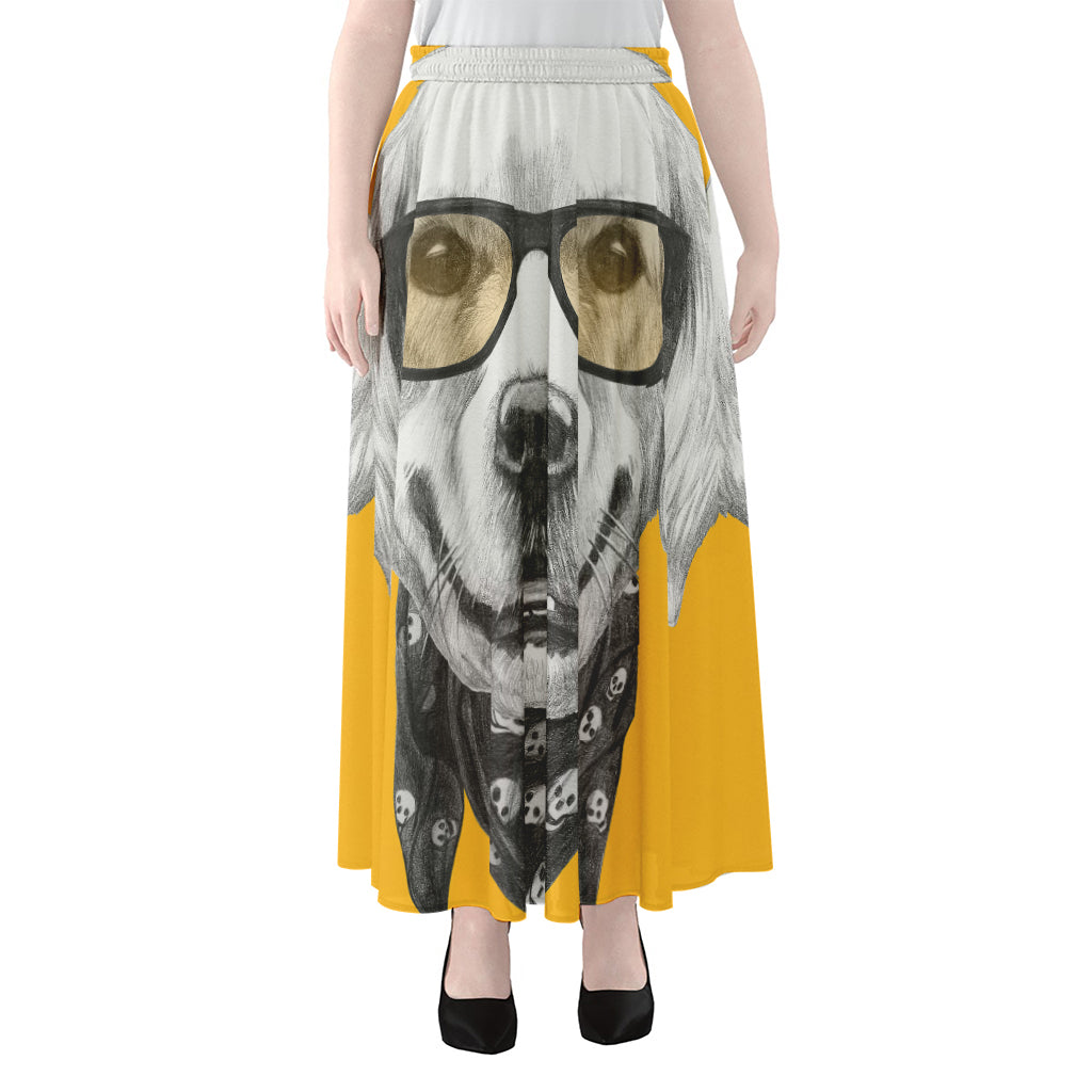 Golden Retriever With Glasses Print Chiffon Maxi Skirt