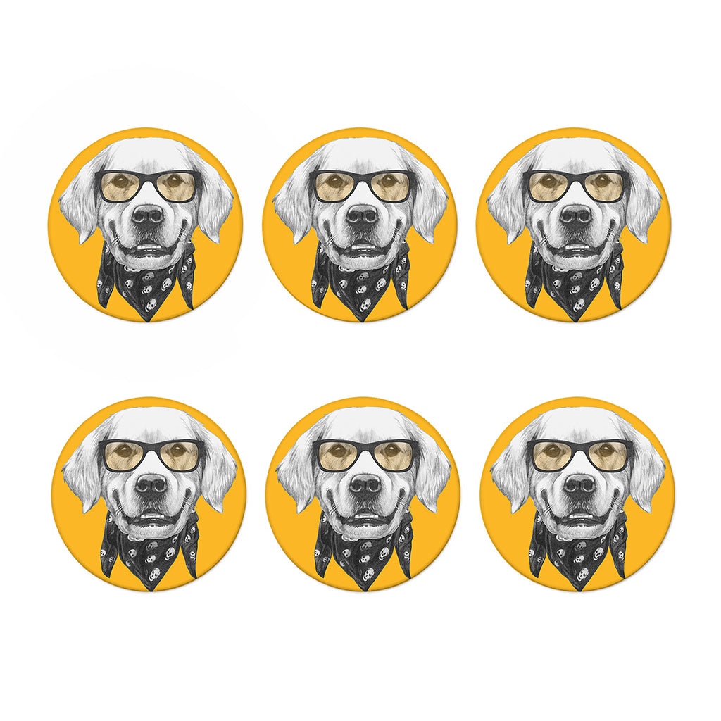 Golden Retriever With Glasses Print Coaster Set