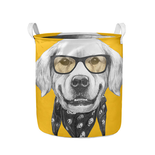 Golden Retriever With Glasses Print Collapsible Laundry Basket