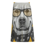 Golden Retriever With Glasses Print Cotton Front Slit Maxi Skirt