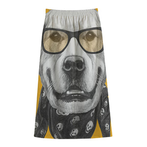 Golden Retriever With Glasses Print Cotton Front Slit Maxi Skirt