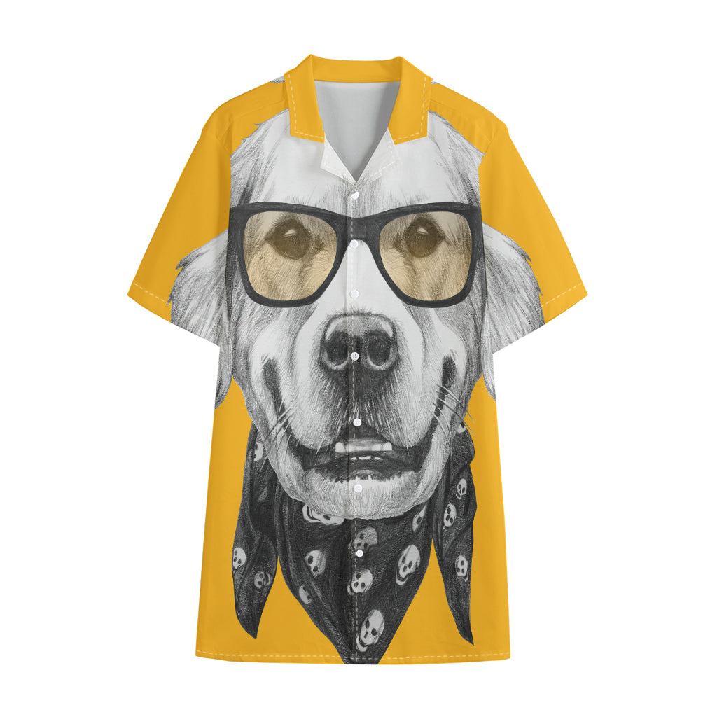 Golden Retriever With Glasses Print Cotton Hawaiian Shirt