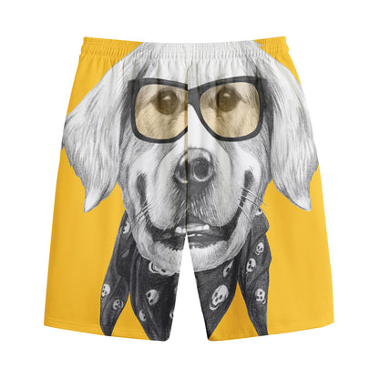 Golden Retriever With Glasses Print Cotton Shorts