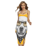 Golden Retriever With Glasses Print Cross Back Cami Dress