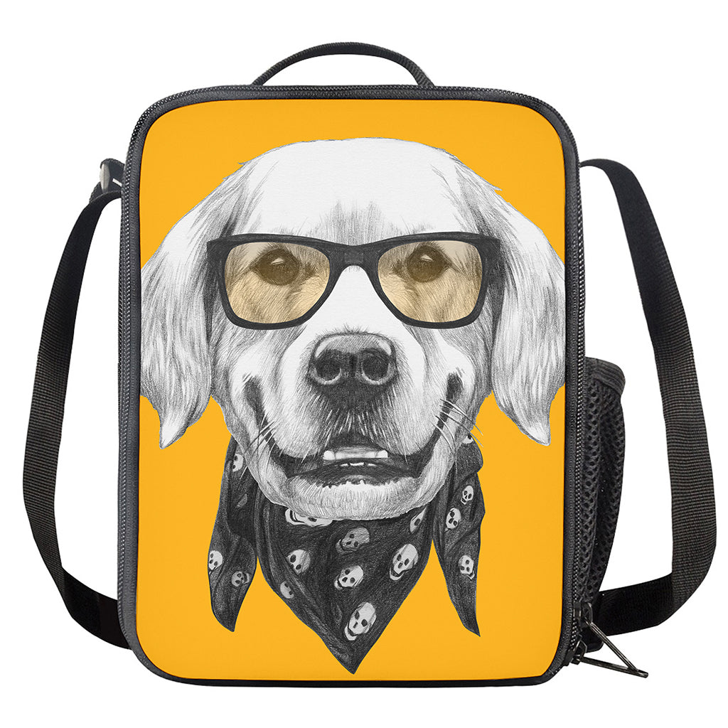 Golden Retriever With Glasses Print Crossbody Lunch Bag