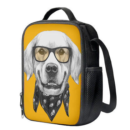 Golden Retriever With Glasses Print Crossbody Lunch Bag