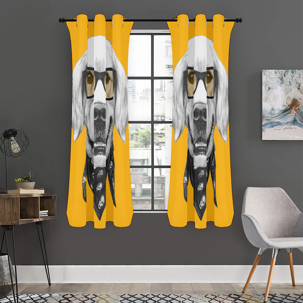 Golden Retriever With Glasses Print Curtain