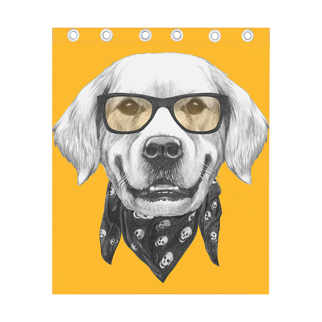 Golden Retriever With Glasses Print Curtain