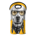 Golden Retriever With Glasses Print Double Neoprene Wine Tote
