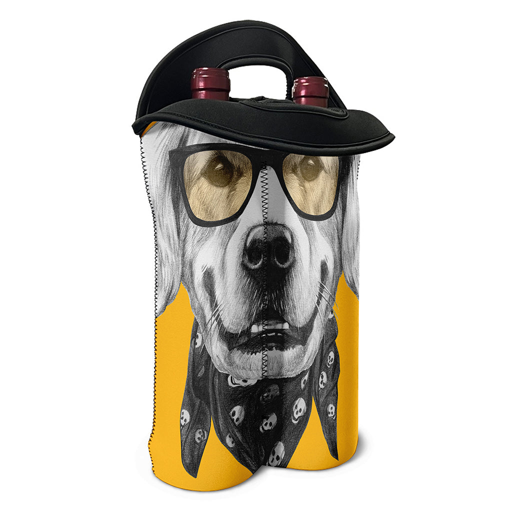 Golden Retriever With Glasses Print Double Neoprene Wine Tote