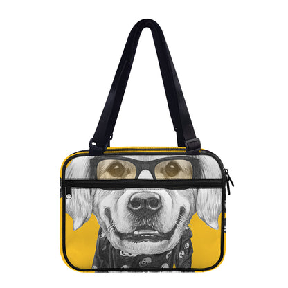 Golden Retriever With Glasses Print Double Strap Bible Bag