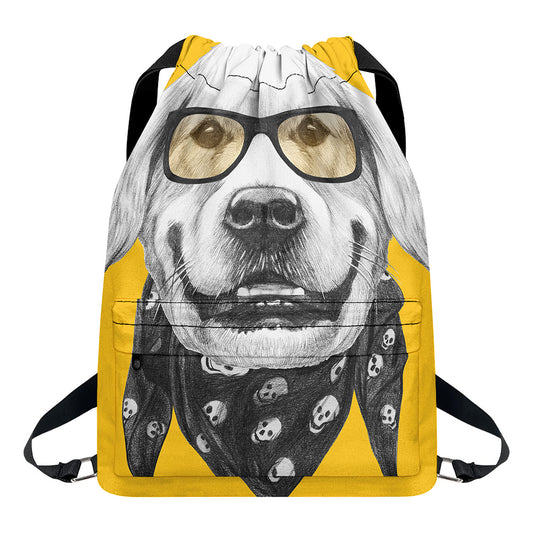 Golden Retriever With Glasses Print Drawstring Backpack