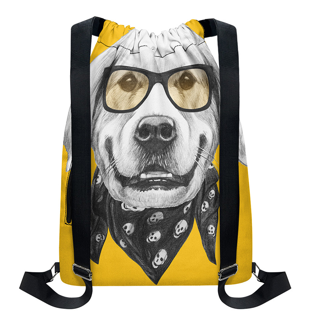 Golden Retriever With Glasses Print Drawstring Backpack