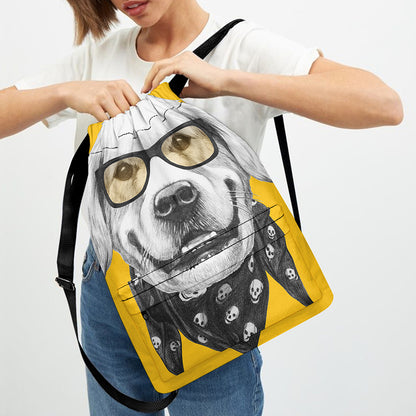 Golden Retriever With Glasses Print Drawstring Backpack