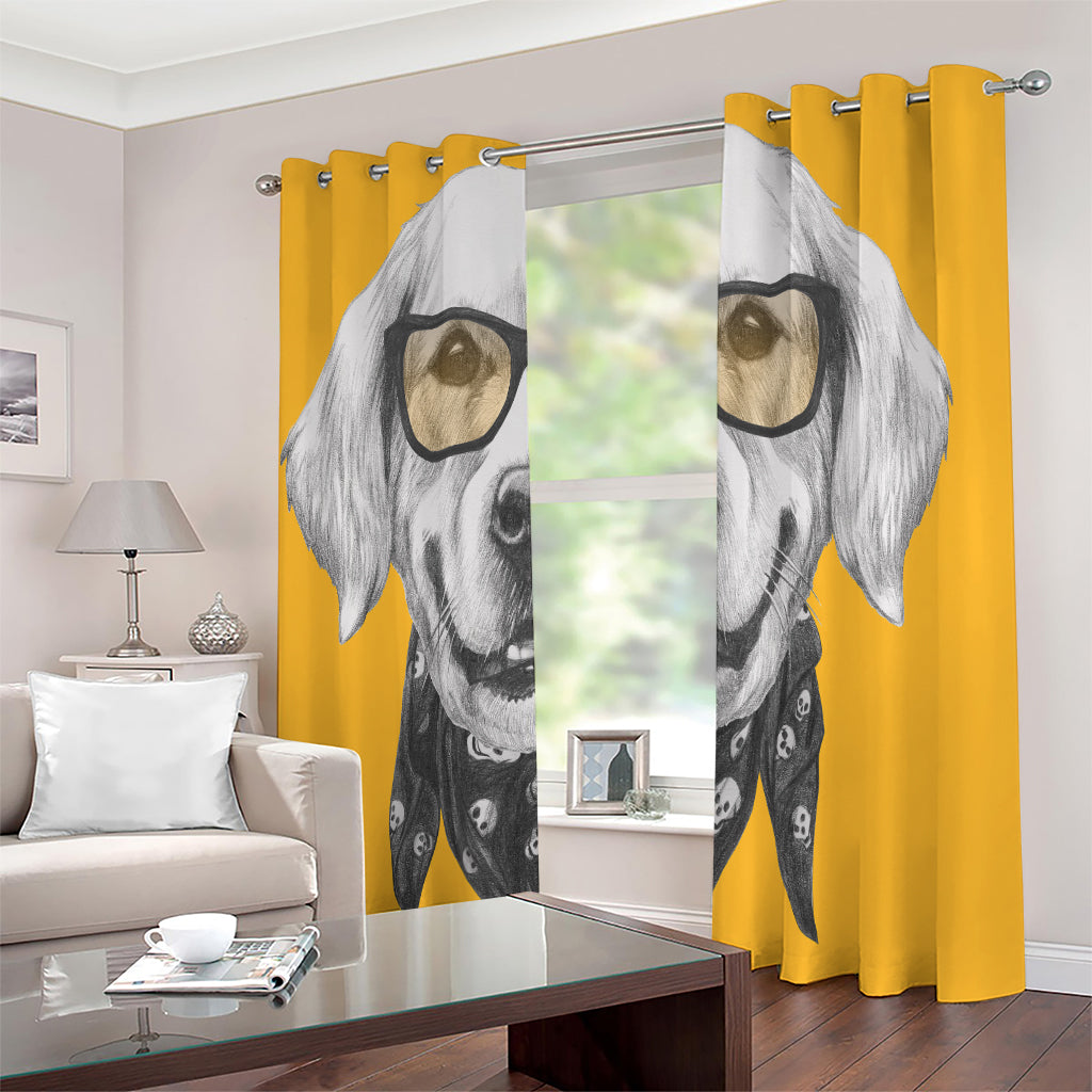 Golden Retriever With Glasses Print Extra Wide Grommet Curtains