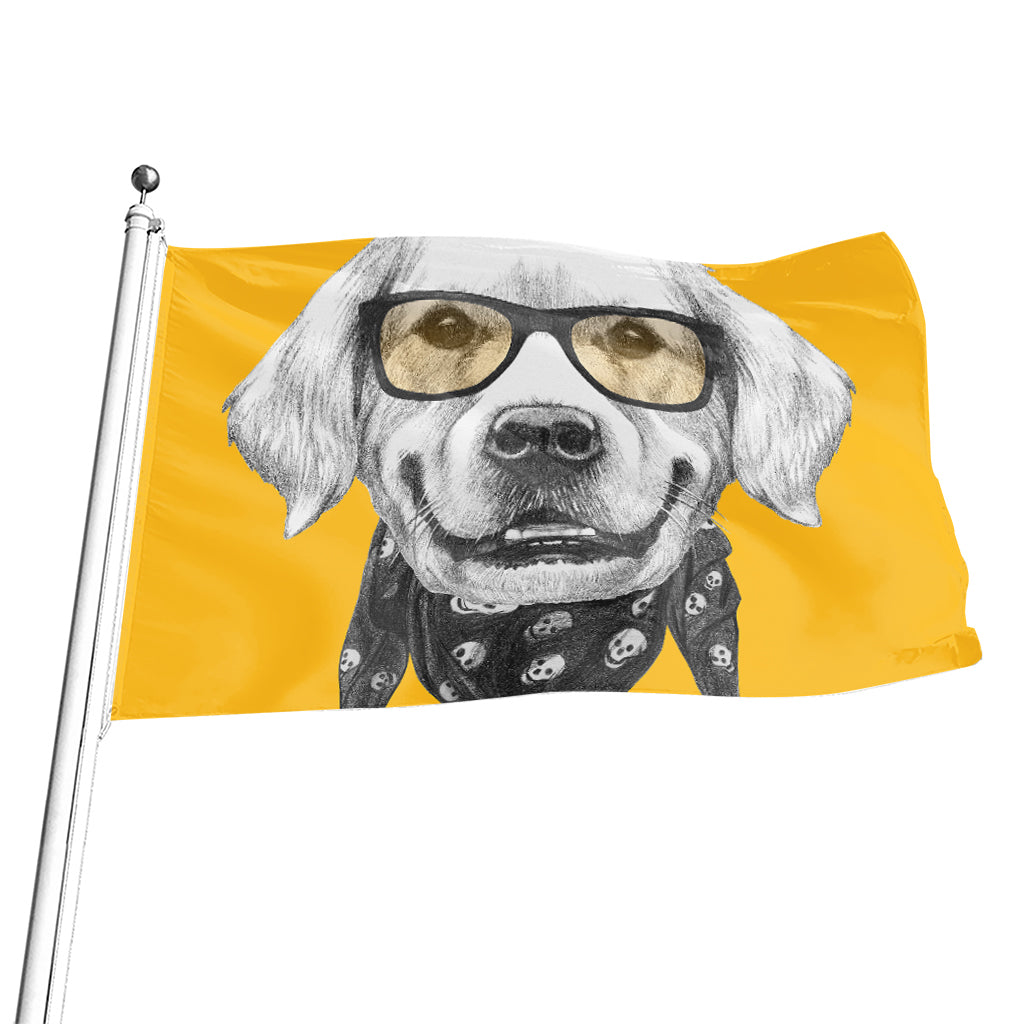 Golden Retriever With Glasses Print Flag