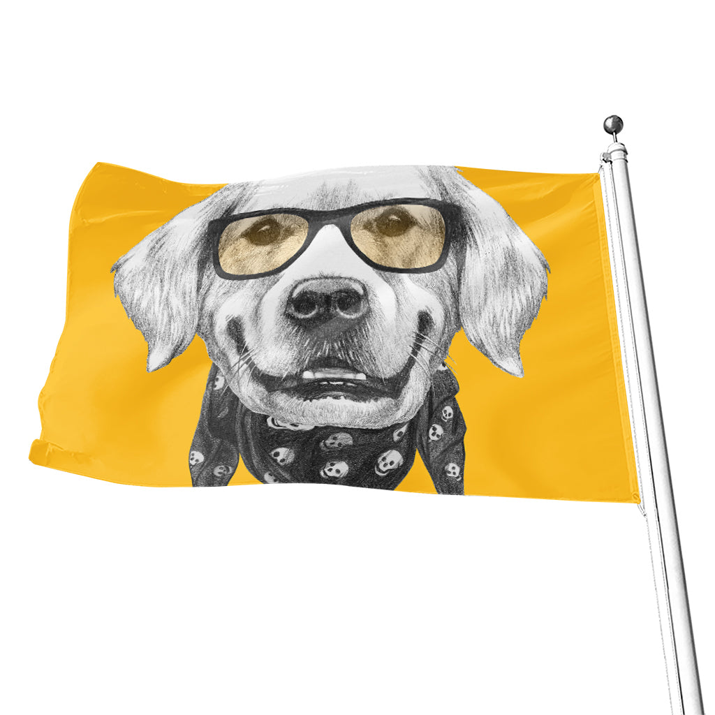 Golden Retriever With Glasses Print Flag