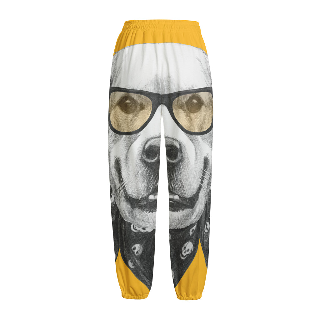 Golden Retriever With Glasses Print Fleece Lined Knit Pants