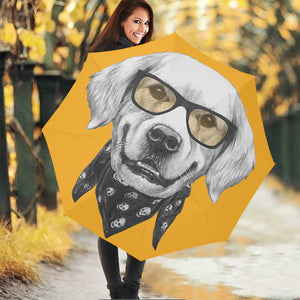 Golden Retriever With Glasses Print Foldable Umbrella