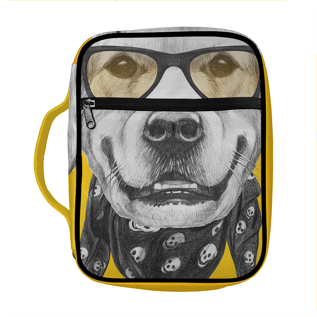 Golden Retriever With Glasses Print Front Pocket Bible Bag