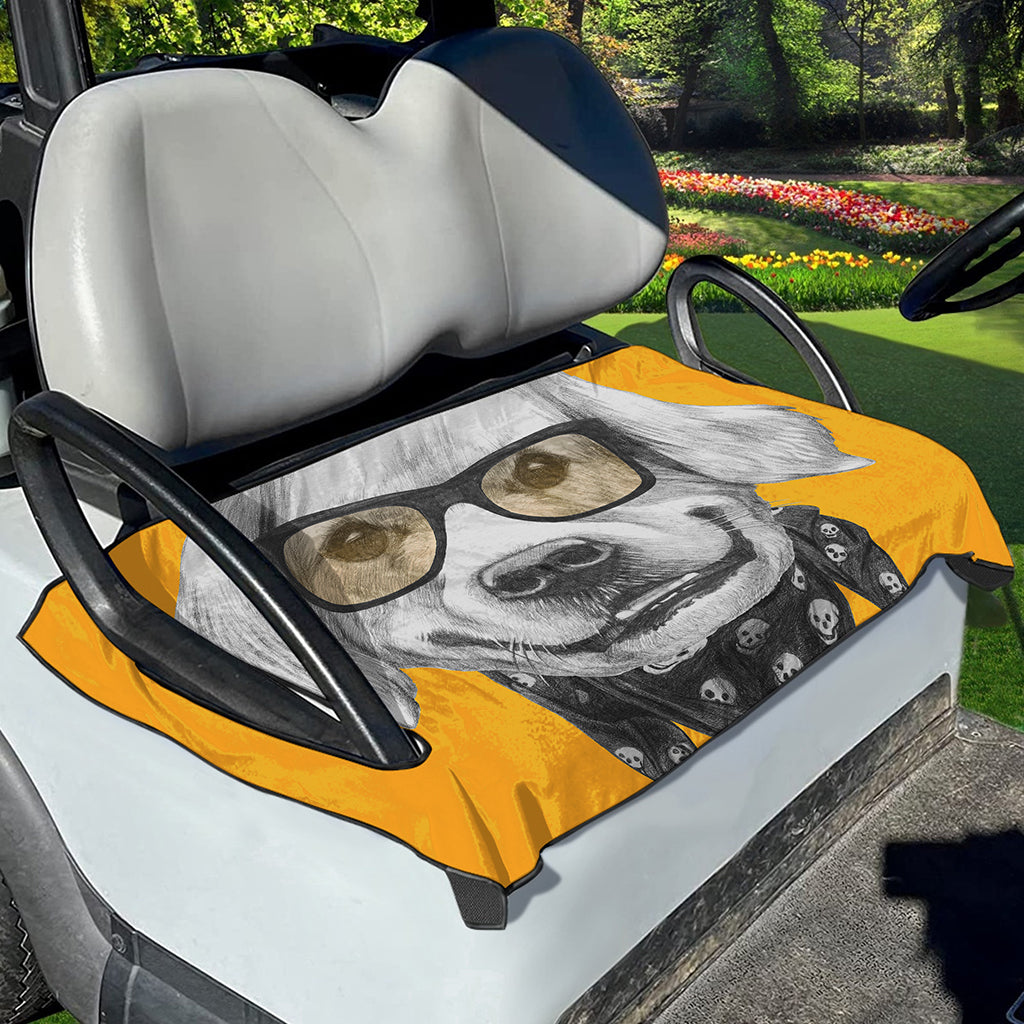 Golden Retriever With Glasses Print Golf Cart Seat Cover
