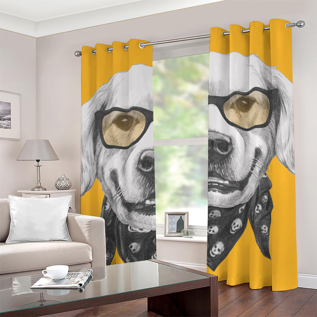 Golden Retriever With Glasses Print Grommet Curtains