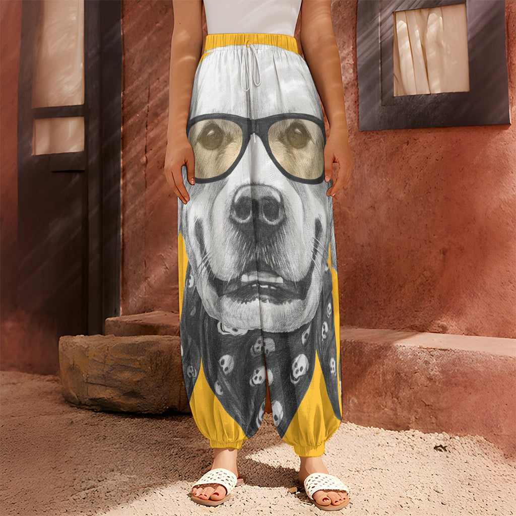 Golden Retriever With Glasses Print Harem Pants