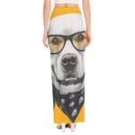 Golden Retriever With Glasses Print High Slit Maxi Skirt