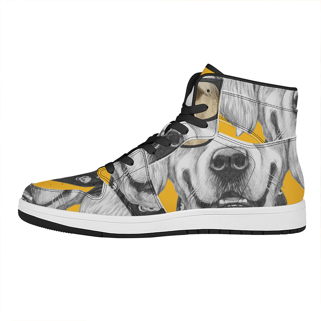 Golden Retriever With Glasses Print High Top Leather Sneakers