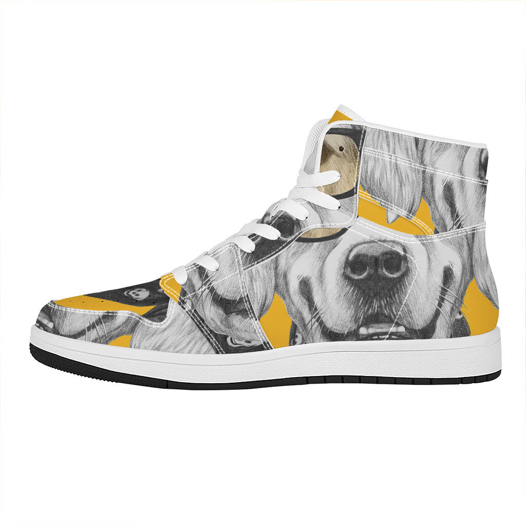 Golden Retriever With Glasses Print High Top Leather Sneakers