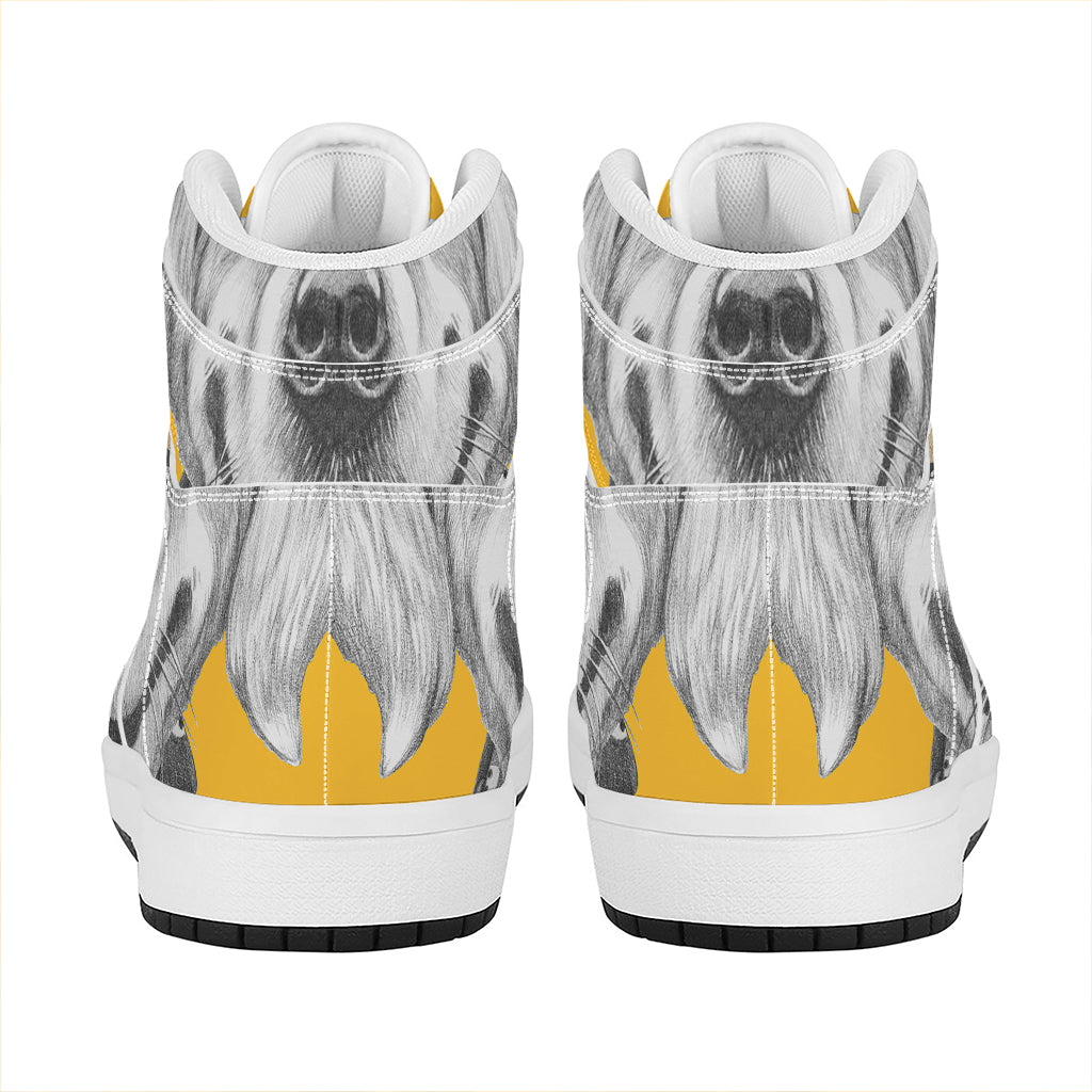 Golden Retriever With Glasses Print High Top Leather Sneakers