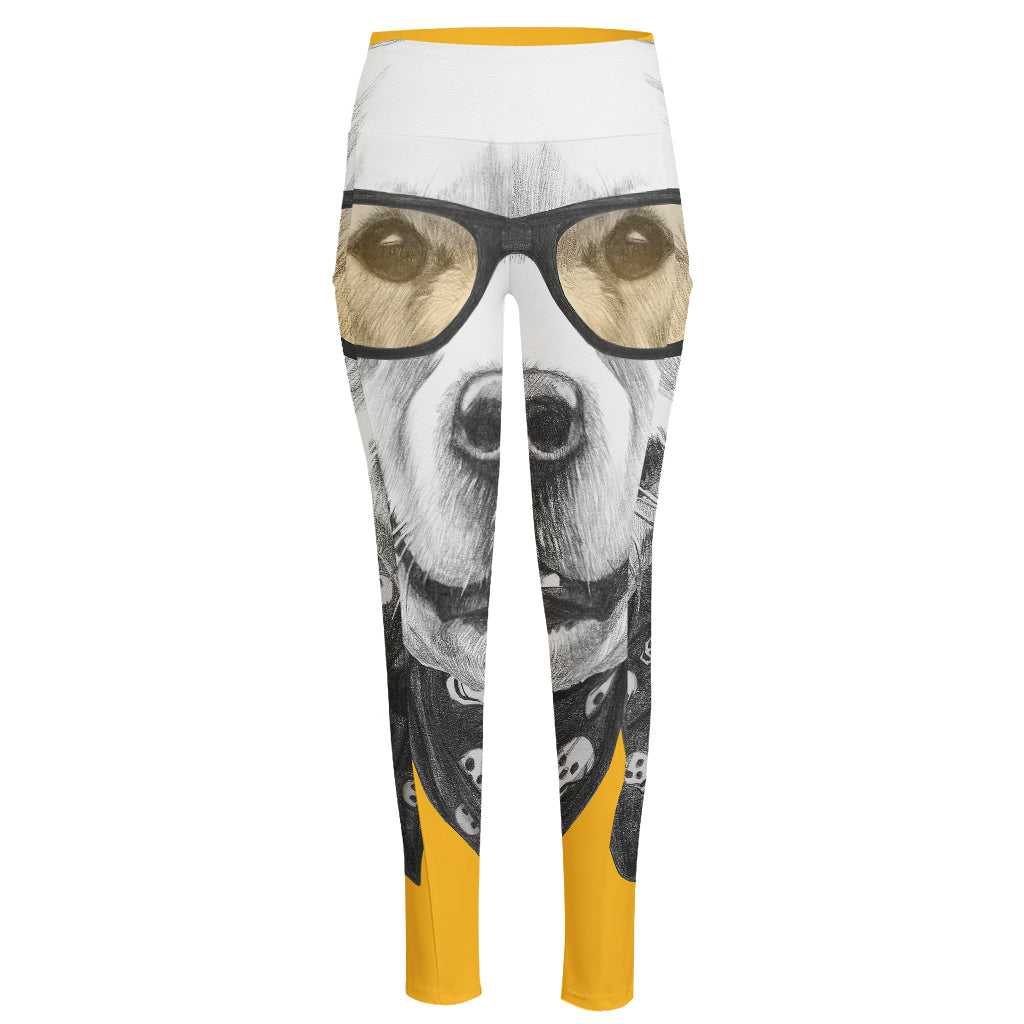 Golden Retriever With Glasses Print High-Waisted Pocket Leggings