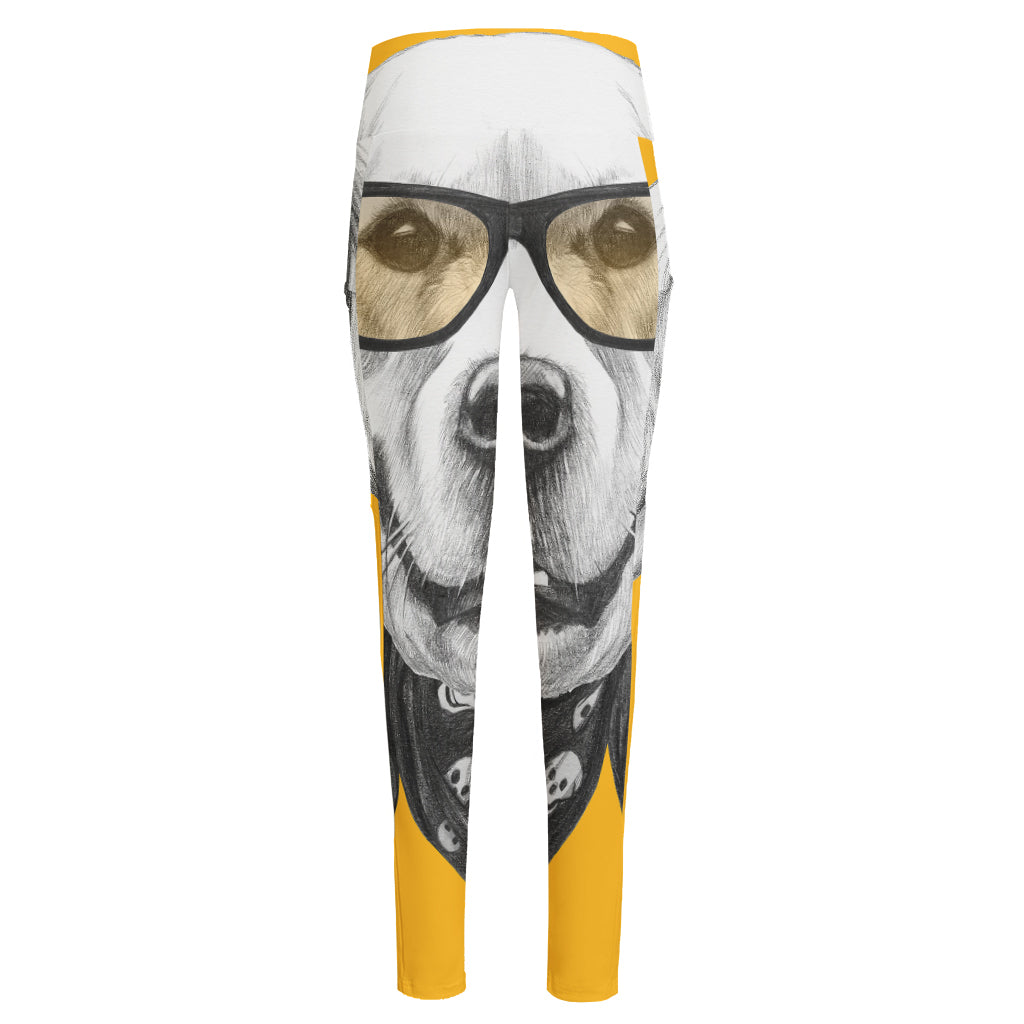 Golden Retriever With Glasses Print High-Waisted Pocket Leggings