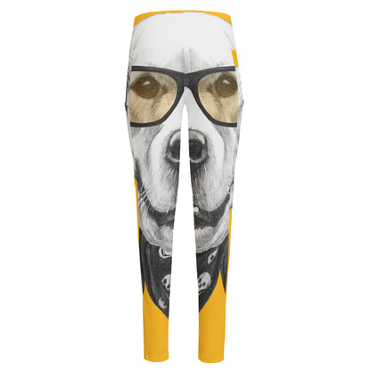 Golden Retriever With Glasses Print High-Waisted Pocket Leggings