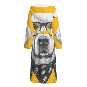 Golden Retriever With Glasses Print Hooded Bathrobe