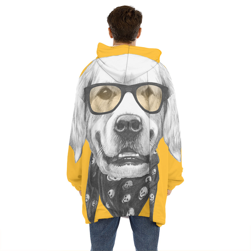 Golden Retriever With Glasses Print Hoodie Blanket