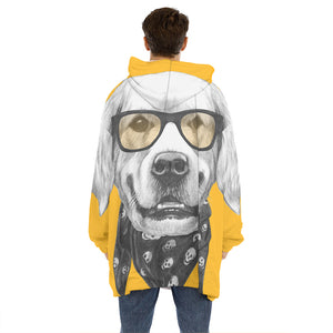 Golden Retriever With Glasses Print Hoodie Blanket