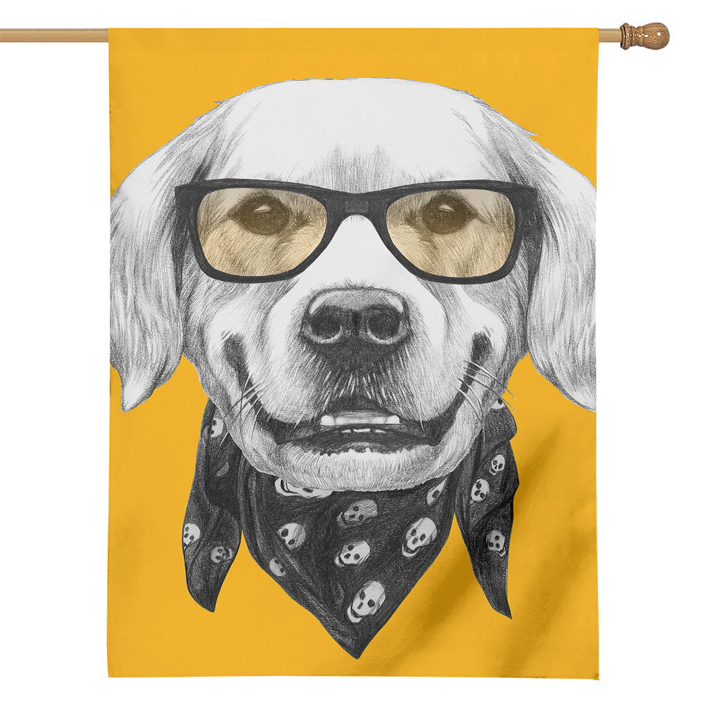 Golden Retriever With Glasses Print House Flag