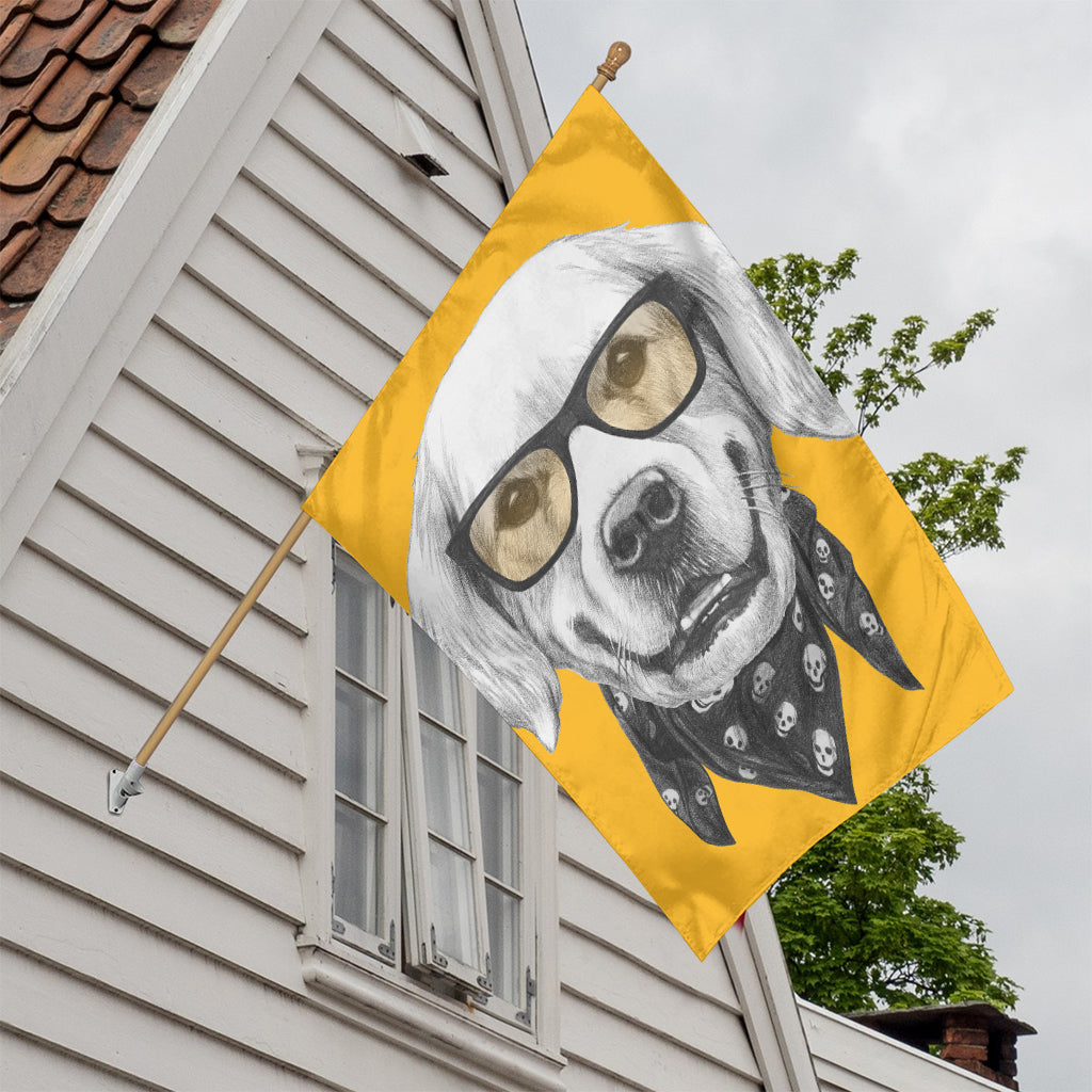 Golden Retriever With Glasses Print House Flag