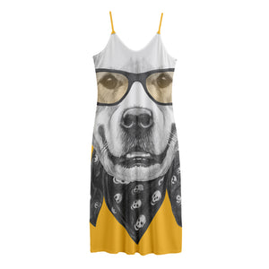 Golden Retriever With Glasses Print Jersey Midi Cami Dress