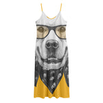 Golden Retriever With Glasses Print Jersey Midi Cami Dress