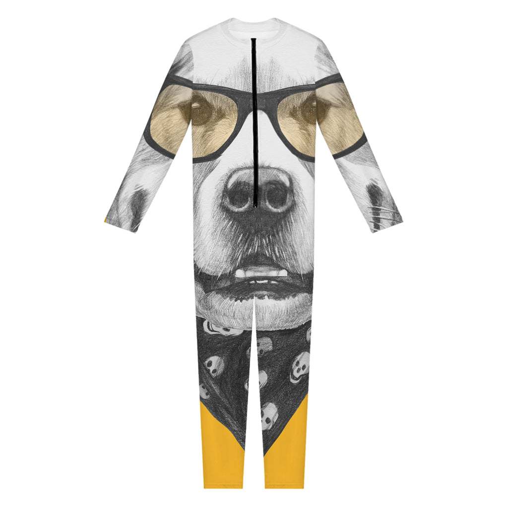 Golden Retriever With Glasses Print Jumpsuit