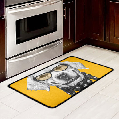 Golden Retriever With Glasses Print Kitchen Mat