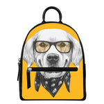 Golden Retriever With Glasses Print Leather Backpack