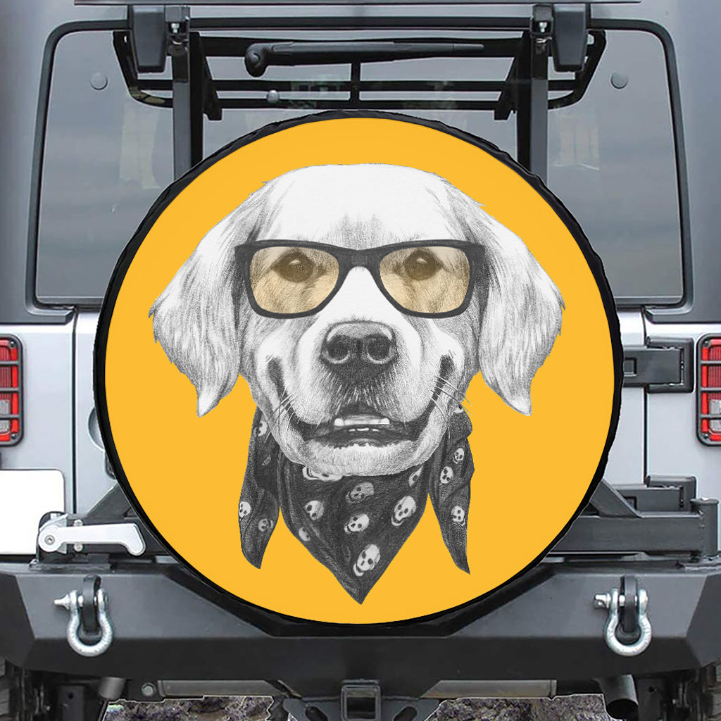 Golden Retriever With Glasses Print Leather Spare Tire Cover