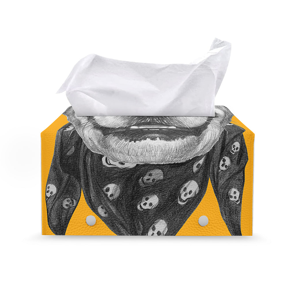 Golden Retriever With Glasses Print Leather Tissue Box Cover