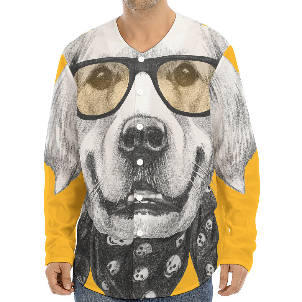 Golden Retriever With Glasses Print Long Sleeve Baseball Jersey